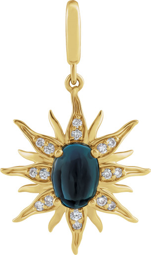 14K Yellow Gold Vermeil Lab-Grown London Blue Topaz & 1/10 CTW Lab-Grown Diamond Sun Charm/Pendant