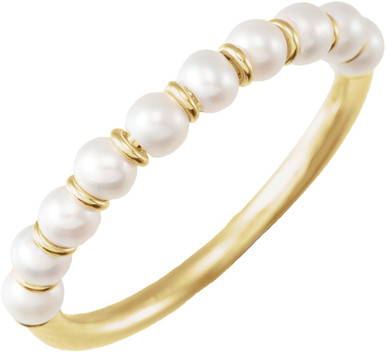 14K Yellow Gold Vermeil Cultured White Freshwater Pearl Ring