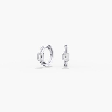 Emerald Cut Bezel 14K Gold Lab Grown Diamond Huggie Hoop Earrings (3/8 TCW)