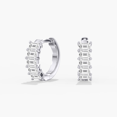 Emerald Cut 14K Gold Lab Grown Diamond Huggie Hoop Earrings (1 TCW)