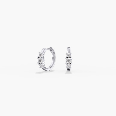 Three Stone Prong 14K Gold Lab Grown Diamond Huggie Hoop Earrings (1/2 TCW)