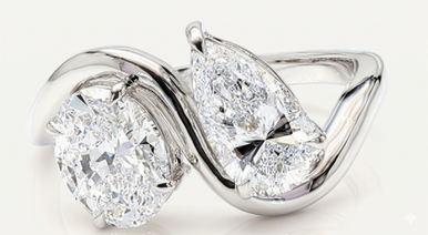 Pear & Oval Toi et Moi Curved Lab Grown Diamond Ring (3.00 TCW)