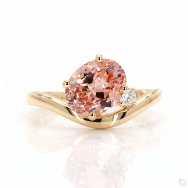 Oval Morganite & Lab Grown Diamond Curved Ring