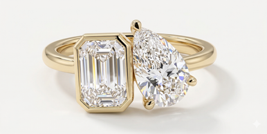 Emerald Bezel & Pear Toi et Moi Lab Grown Diamond Ring (2.00 TCW)