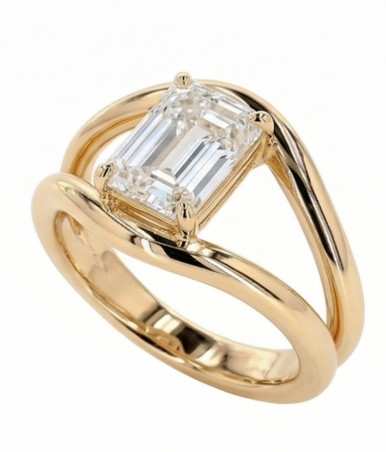 Tilted Emerald Lab Grown Diamond Split Shank Ring (4.00 TCW)