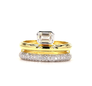 Emerald Solitaire & Pave Eternity Lab Grown Diamond Ring Stack
