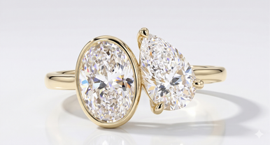Oval Bezel & Pear Toi et Moi Lab Grown Diamond Ring (4.00-5.00 TCW)