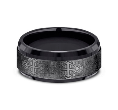 The Crusader Black Titanium Cross Pattern Wedding Ring
