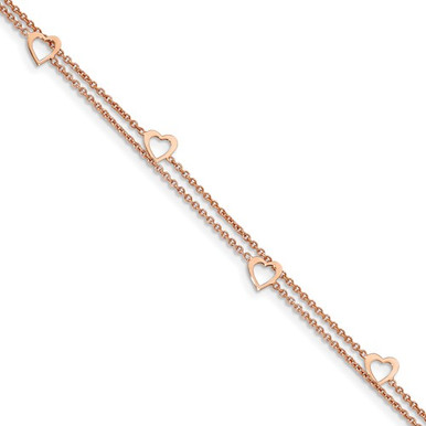 Rose-Tone Sterling Silver Heart Charm Anklet