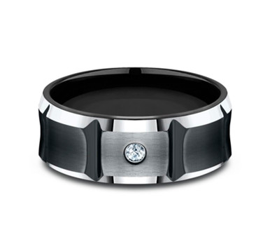 The Duel Black Cobalt & Solitaire Diamond Wedding Ring (1/15 TCW)