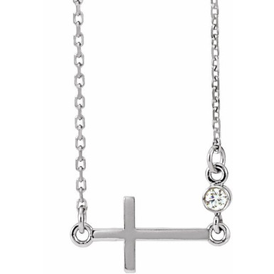 14K Gold Horizontal Cross Diamond Pendant Necklace (1/15 TCW)