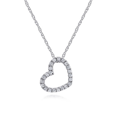14K Gold Open Heart Diamond Pendant Necklace (1/10 TCW)
