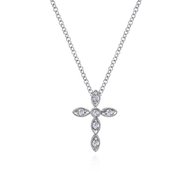 14K Gold Marquise-Shaped Diamond Cross Necklace (1/10 TCW)
