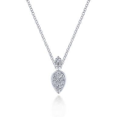14K Gold Diamond Pave Pear Pendant Necklace (1/8 TCW)