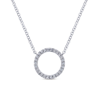 14K White Gold Open Circle Diamond Pendant Necklace (1/8 TCW)