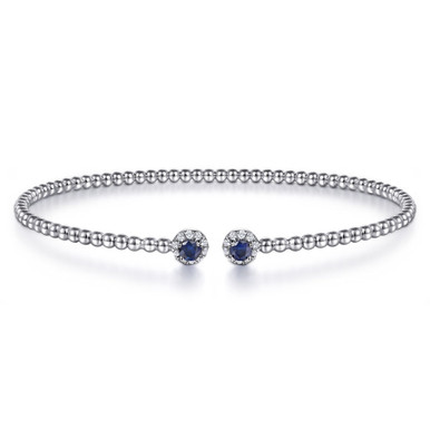 14K Gold Sapphire & Diamond Halo Bangle Bracelet (1/10 TCW)