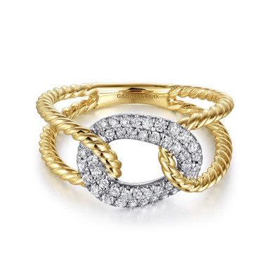 14K Gold Twisted Rope Link Diamond Pave Station Ring (1/4 TCW)