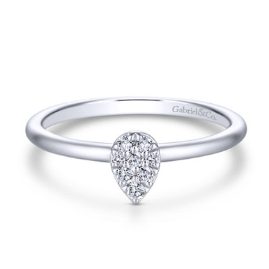 14K Gold Pave Diamond Teardrop Ring (1/10 TCW)