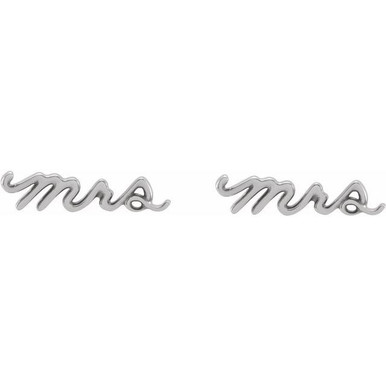 14K Gold "Mrs" Script Stud Earrings