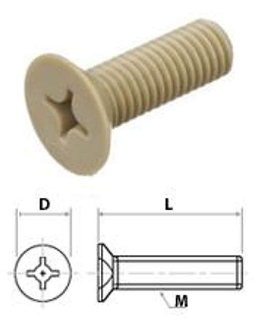Peek Phillips Flat Head Metric Screw - M6 X 15mm - 100pcs/pkg