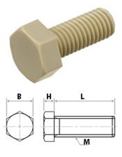 Peek Hexagon Head Metric Bolt - M4 X 20mm - 100 pcs/pkg