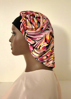 SWIRL DESIGN HAIR BONNET, BLACK BAND