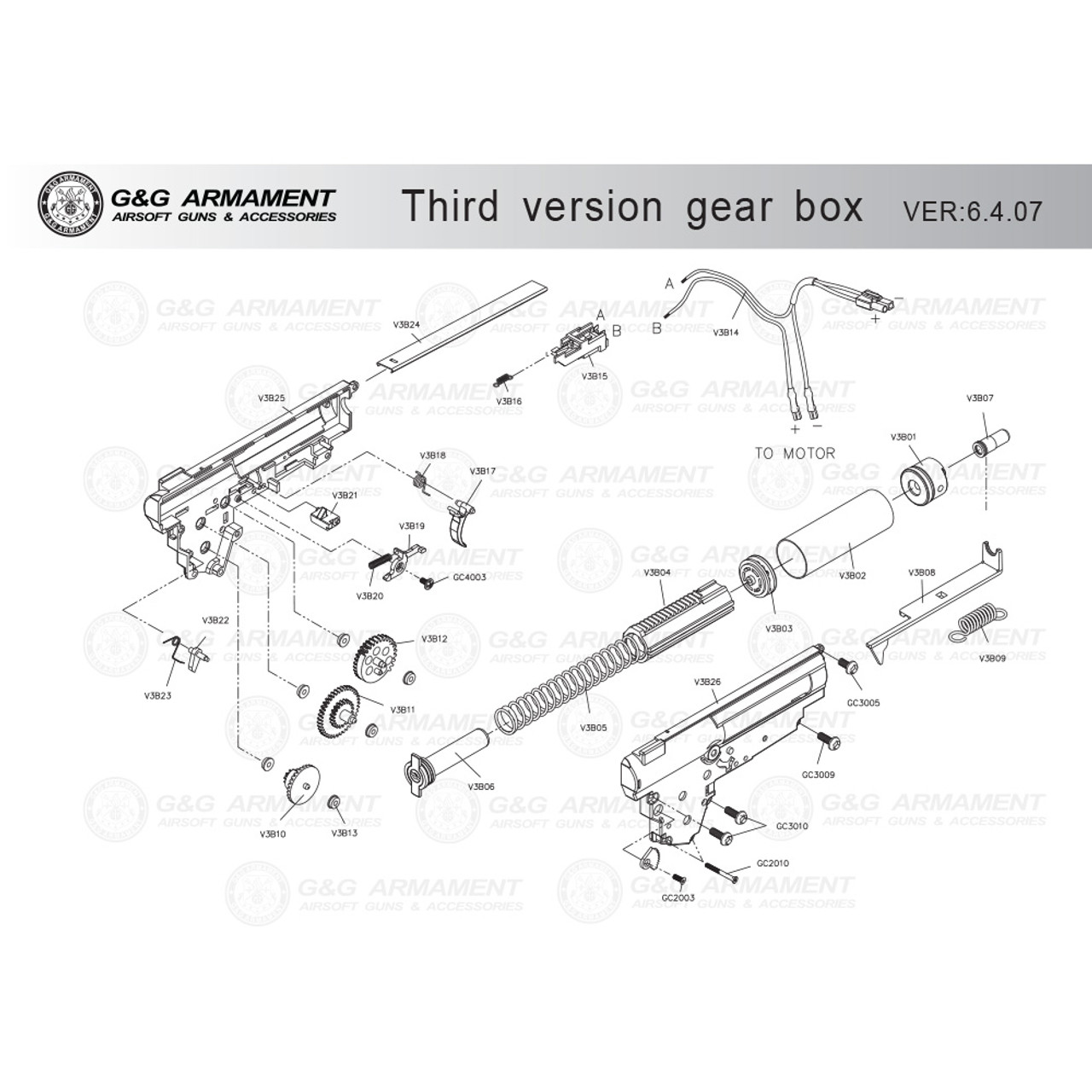 G&G AIRSOFT THIRD VERSION GEARBOX DIAGRAM low price of $0