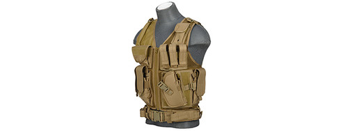 LANCER TACTICAL NYLON CROSS DRAW VEST KHAKI