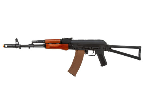 LANCER TACTICAL AK-74N WITH FOLDING SKELETON STOCK AND REAL WOOD FURNITURE AIRSOFT AEG - BLACK