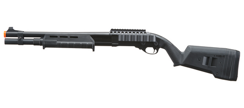 GOLDEN EAGLE M870 MP M-LOK STYLE VARIABLE 3/6 SHOT PUMP ACTION GAS AIRSOFT SHOTGUN W/ SHELL HOLDER - BLACK