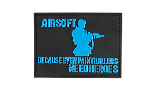 "PAINTBALL NEEDS HEROES" PVC MORALE PATCH - BLACK / BLUE