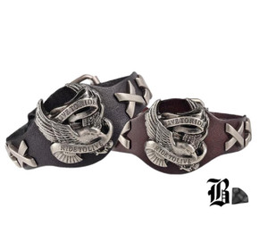 Live to Ride, Ride to Live Faux Leather Cuff Bracelet – Unisex Buckle Bracelet – view 3