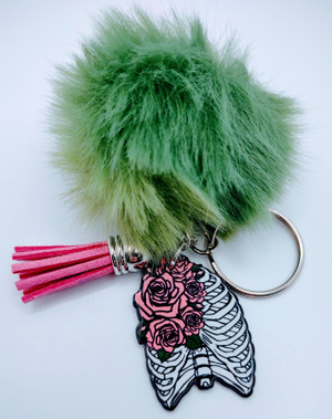 Rose Ribs Acrylic Keychain with Fur and Tassel Charm