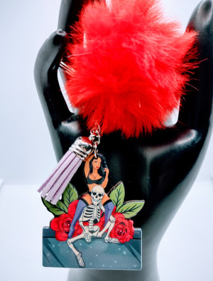 Rose Love Acrylic Keychain with Fur and Tassel Charm