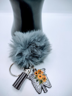 Sunflower Ribs Acrylic Keychain with Fur and Tassel Charm