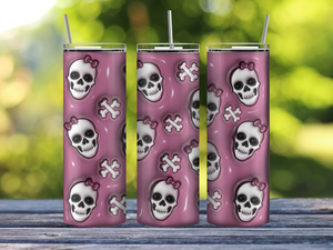 Pink Bow and Bones Skeleton Puff-Style Tumbler – 20 oz Stainless Steel – view 3