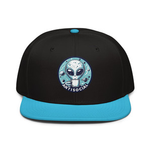 “Outer Space Anti Social unisex hat featuring neon alien graphic with bold text, full view showing vibrant colors and cosmic design, perfect for sarcasm fans, introverts, and novelty accessory lovers.”
