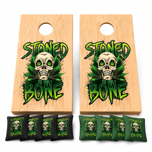 Bring bold attitude to your backyard, tailgate, or party setup. This 3ft tailgate-size cornhole set features our Stoned to the Bone skull design printed on a clean wood grain finish — built for fun, easy transport, and standing out wherever you play.