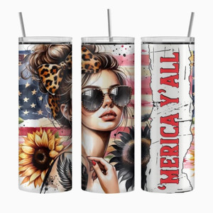 Photos showcase the Rebel Americana Tumblers collection featuring high-resolution full wrap artwork on 20oz skinny stainless steel tumblers. Designs include patriotic Americana themes, rustic textures, freedom-inspired graphics, outdoor lifestyle artwork, edgy rebel aesthetics, and bold statement imagery. Images display multiple tumbler angles, close-up design details, and realistic product mockups to highlight the vibrant sublimation print quality, insulated stainless steel finish, and overall Americana-inspired style.