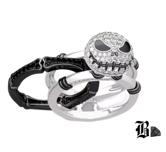 Includes clean product shots on a white background, lifestyle images worn on hand, display stand views, and moody flat lays highlighting the rhinestone detail and stacked design.