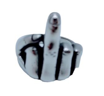 Give the finger. Literally. This statement ring features the middle finger hand in classic stainless steel, giving you the advantage of being noticed. Choose in your size or Purchase as a gift.