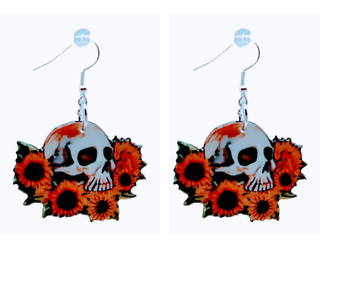 Our Skull on Bed of Sunflowers Earrings are perfect for adding a bit of fun to any outfit. The earrings feature a skull set atop a bed of sunflowers, both made of high-quality acrylic