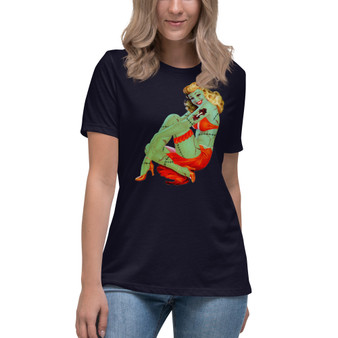 Embrace your inner ghoul with a touch of vintage charm in the Red Garter Cutie Pinup Zombie Women's Relaxed T-Shirt by Brat Style. This unique tee features a captivating pinup-style zombie, playfully flashing a red garter belt, adding a touch of macabre elegance to your wardrobe. Embrace your inner ghoul with a touch of vintage charm in the Red Garter Cutie Pinup Zombie Women's Relaxed T-Shirt by Brat Style. This unique tee features a captivating pinup-style zombie, playfully flashing a red garter belt, adding a touch of macabre elegance to your wardrobe.