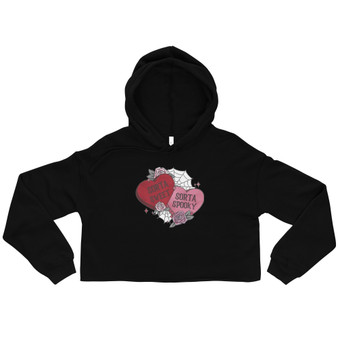 Let fashion take over your wardrobe with this great statement piece, Sorta Spooky Crop Hoodie. The trendy raw hem and matching drawstrings means that this hoodie is bound to become a true favorite.