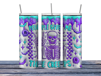 More than just a functional drinkware solution, this tumbler makes a statement. The fun, puffy paint-style "People Give Me the Creeps" design adds a touch of personality to your desk and is sure to spark conversations. It's a subtle way to express your unique style while enjoying your favorite beverage. More than just a functional drinkware solution, this tumbler makes a statement. The fun, puffy paint-style "People Give Me the Creeps" design adds a touch of personality to your desk and is sure to spark conversations. It's a subtle way to express your unique style while enjoying your favorite beverage.