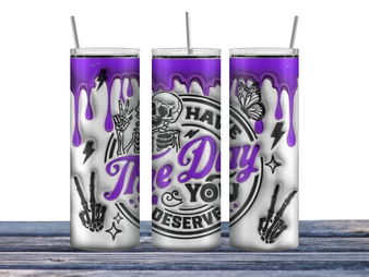 Enjoy your favorite beverage in style with our 20oz hot or cold tumbler. Featuring a trendy puffy paint skeleton design, this tumbler is perfect for adding a touch of edgy flair to your everyday routine. The double-walled insulation keeps your drinks at the ideal temperature, whether you're enjoying a steaming hot coffee or a refreshing iced tea.