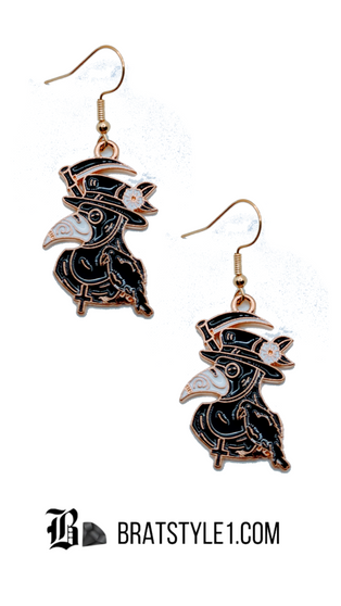 Black plague Crow 1 earrings Dangle earrings set. Unisex dangle earrings. Fashion design