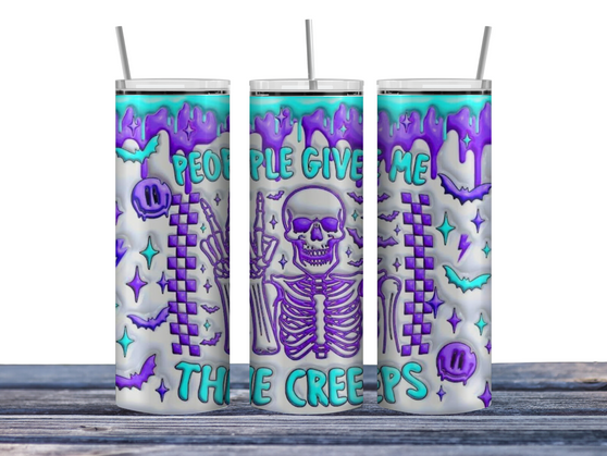 More than just a functional drinkware solution, this tumbler makes a statement. The fun, puffy paint-style "People Give Me the Creeps" design adds a touch of personality to your desk and is sure to spark conversations. It's a subtle way to express your unique style while enjoying your favorite beverage. More than just a functional drinkware solution, this tumbler makes a statement. The fun, puffy paint-style "People Give Me the Creeps" design adds a touch of personality to your desk and is sure to spark conversations. It's a subtle way to express your unique style while enjoying your favorite beverage.