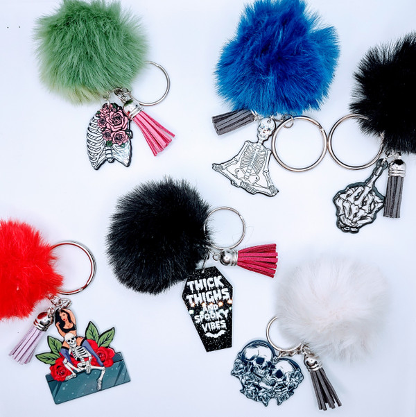 Rose Love Acrylic Keychain with Fur and Tassel Charm – view 3