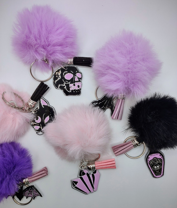 Bat Acrylic Keychain with Fur and Tassel Charm – view 2